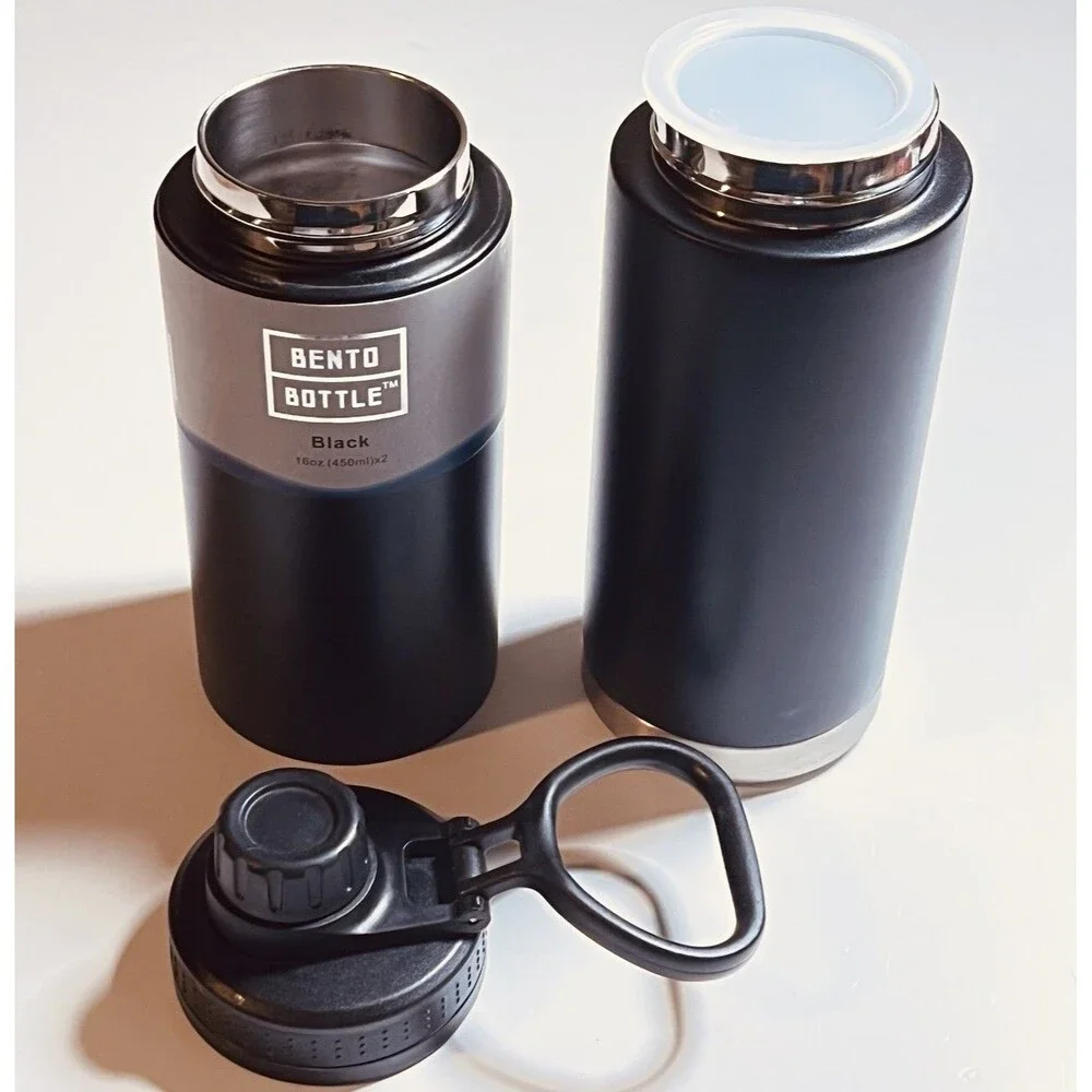 Bento Bottle Black Modular Dual-compartment 32 Fl oz water bottle BPA Free